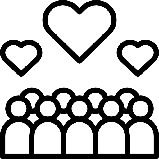 A group of people with hearts above them in simple vector style